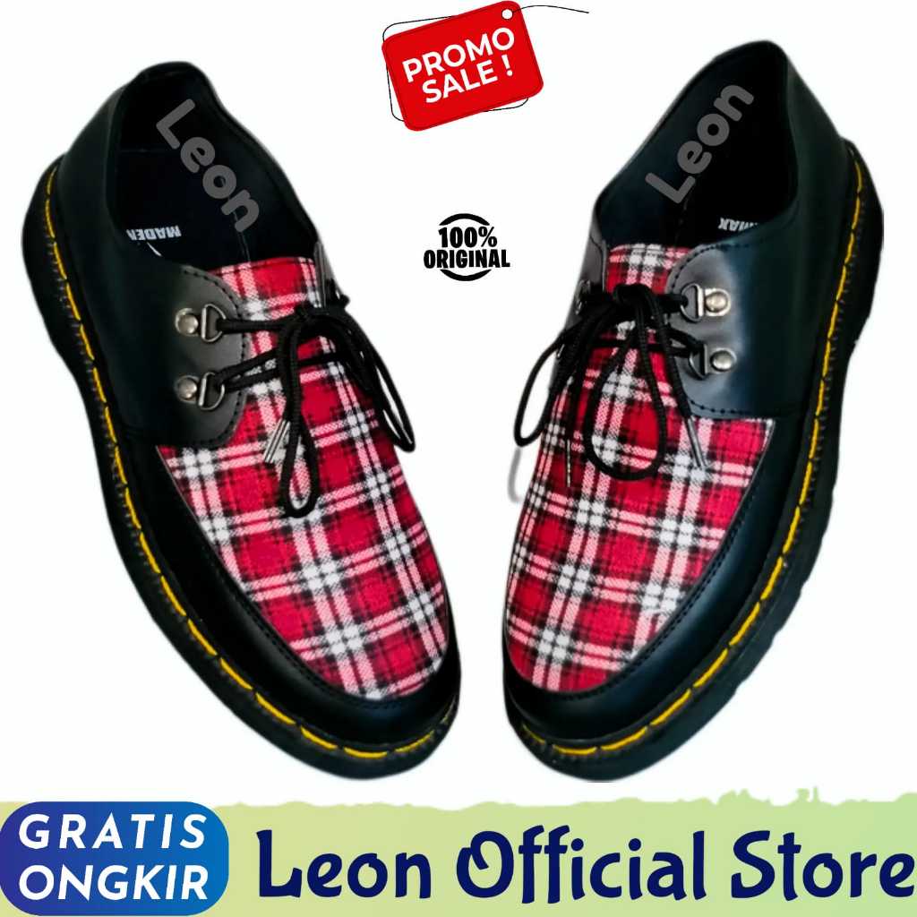 Leon Georgia Sepatu Pantofel Docmart Low Boots Formal Casual Pria Combi Kanvas Kulit PU Nyentrik Ker