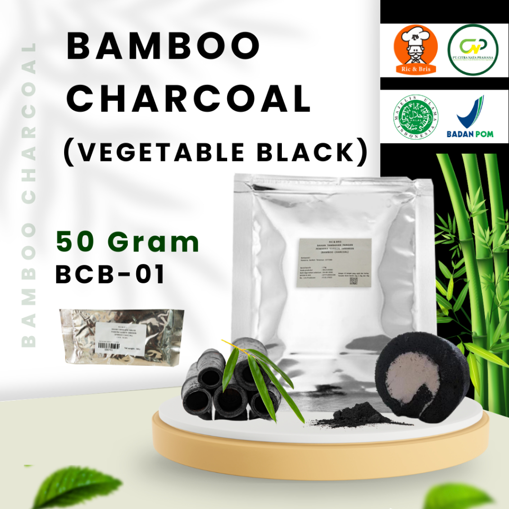 

Bamboo Charcoal Kemasan 50 gram/Vegetable Black BCB 01/Bamboo Charcoal Powder/Bubuk Charcoal/Bubuk Bamboo Charcoal/Karbon Aktif /Bubuk Arang Aktif Pewarna Hitam Makanan Alami/Pewarna Makanan