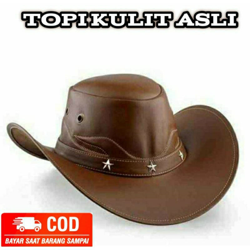 TOPI LAKEN/KOBOI KULIT ASLI PREMIUM