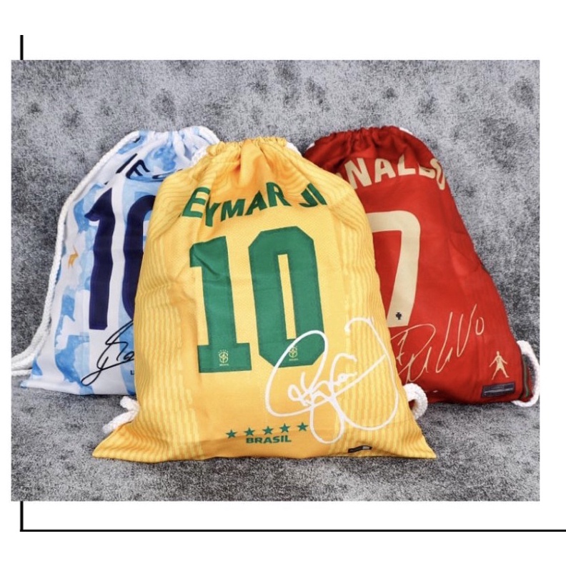 ✨BIG SALE✨ Tas Serut Bola Motif Pemain Sepakbola Messi Ronaldo Neymar / Football gymsack / Pernak Pe
