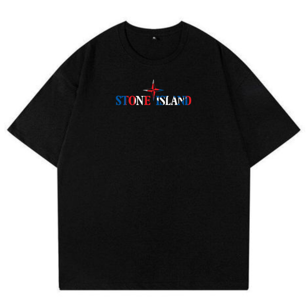 Stone Island Tshirt Rainbow Sig Unisex | Baju Kaos Hitam Pria | Kaos Stone Cotton Combed Lengan Pendek