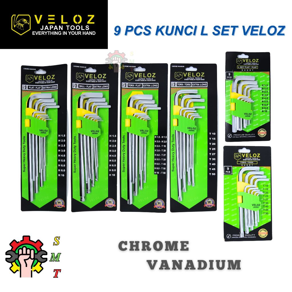 Kunci L Set Veloz 9 Pcs Chrome Vanadium Steel SMT Surabaya