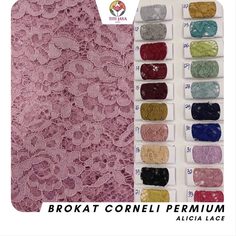 Kain Brokat Lace Corneli/Kain Tile Brukat/Brukat Meteran Premium/Bahan kebaya seragaman