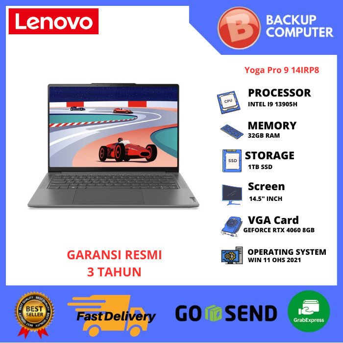 LAPTOP LENOVO Yoga Pro 9 14IRP8 83BU0011ID I9-13905H 32GB RAM / RTX 4060 8GB