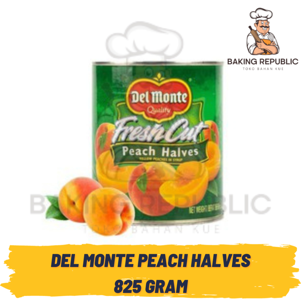 

DEL MONTE PEACH HALVES | 825 GRAM | POTONGAN BUAH PEACH DALAM KALENG | DM | DELMONTE PEACH HALVES FRESH CUT