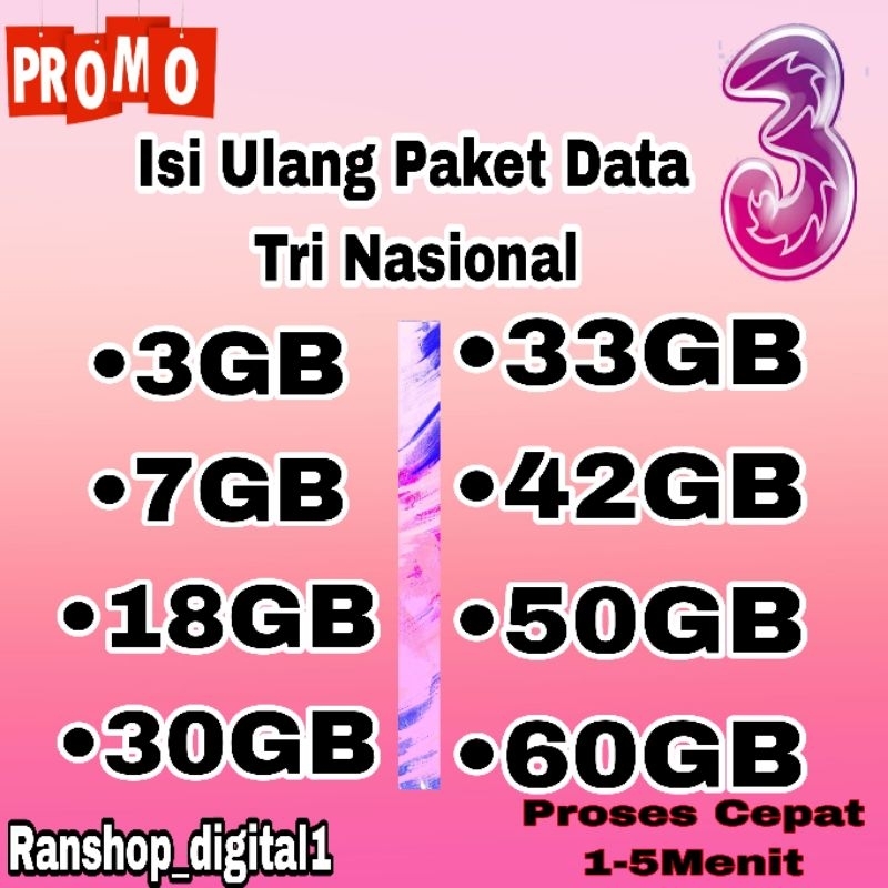 NEW PROMO Termurah Isi Ulang Kuota Data Internet Tri Three 3 10GB 30GB 60GB 30Hari murah | Kuota Happy Aon