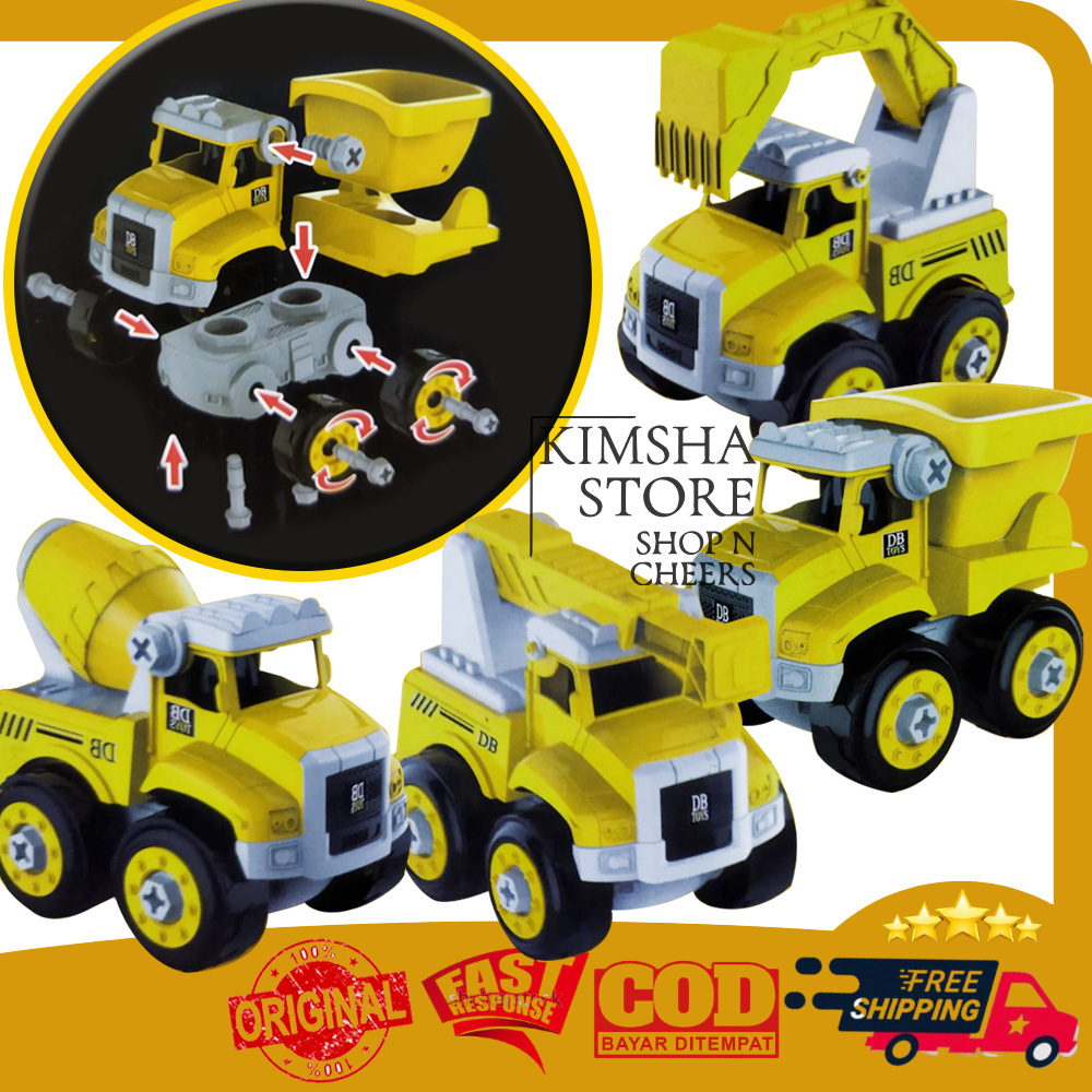 DIY Truck Engineering Toys Construction Permainan Bongkar Pasang Susun Merakit Memasang Obeng Sekrup