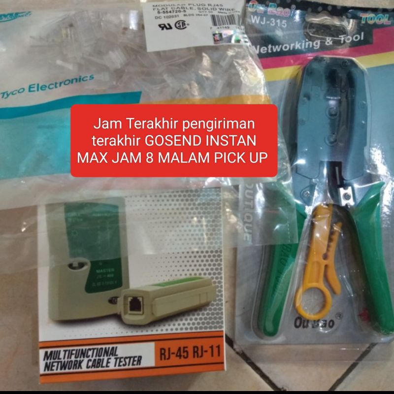 Paket Crimping Tool RJ45 AMP 1 pack Lan Tester Paket Belajar 3 in 1