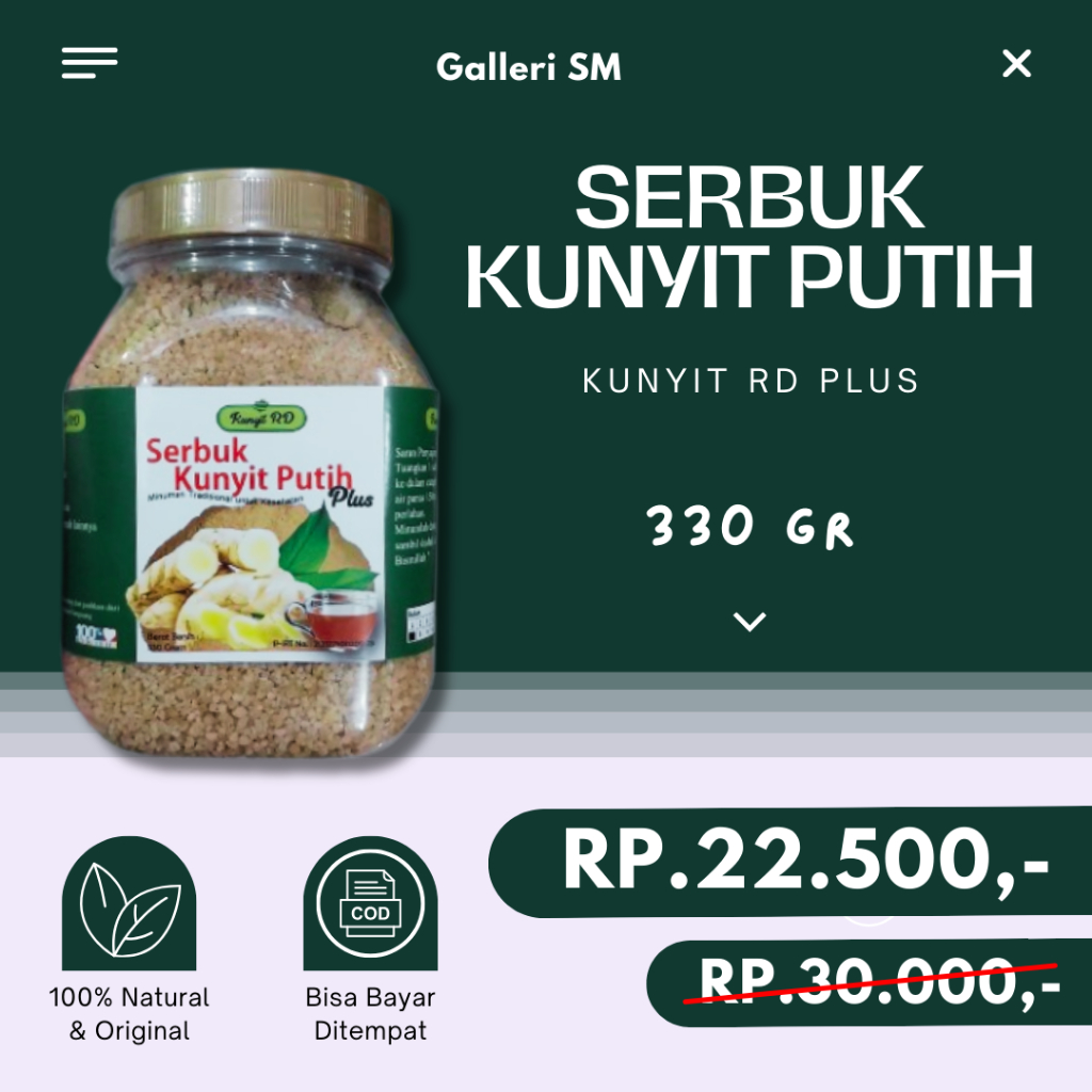 

Serbuk Kunyit Putih Plus 330 Gr RD Minuman Herbal Bubuk Pencernaan Radang Lambung