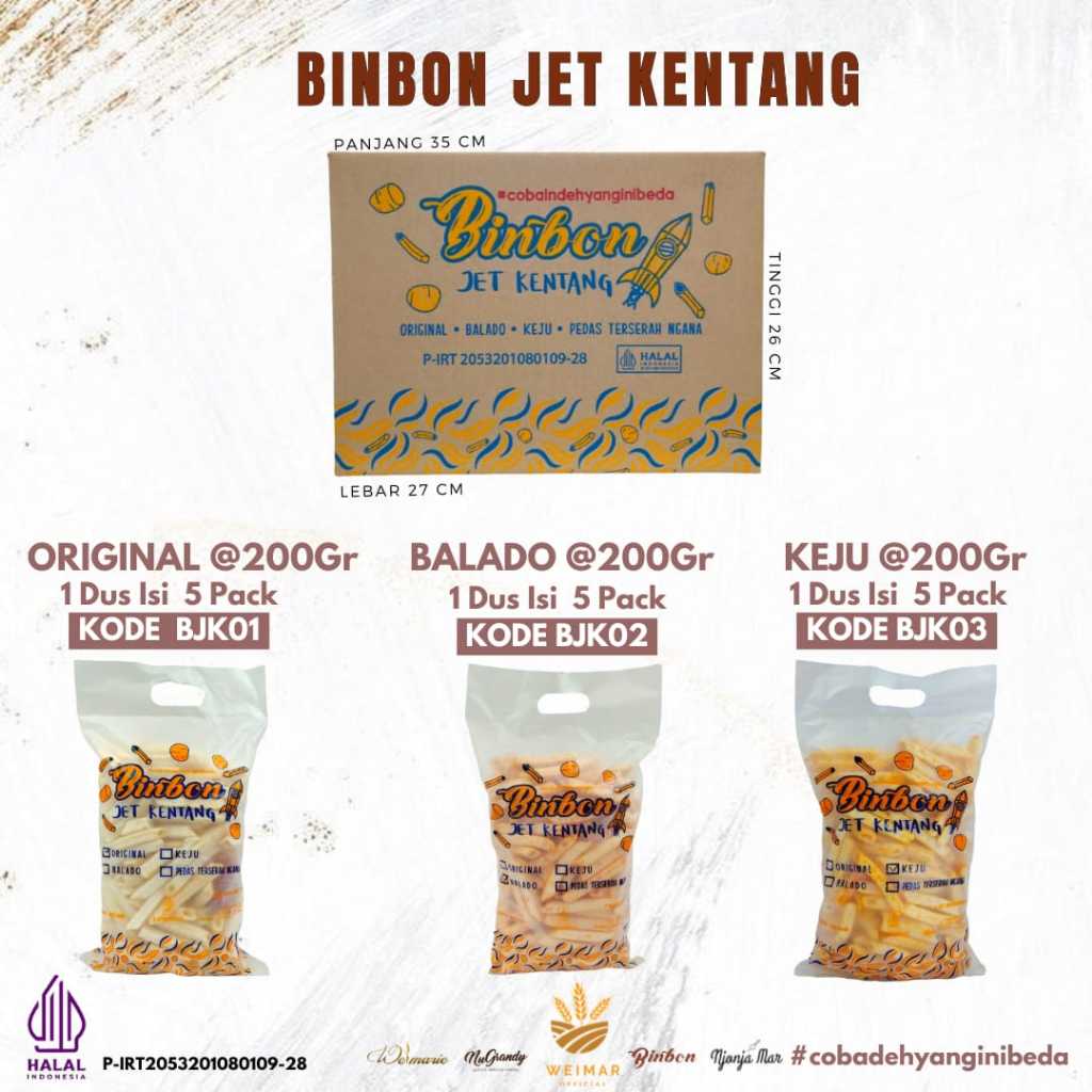 

Snack Kentang Binbon JET Original Balado Keju @200 Gr/DUS Weimar
