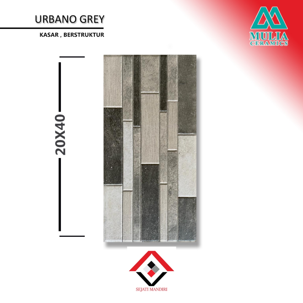 keramik dinding 20x40 - motif batu alam - mulia urbano grey