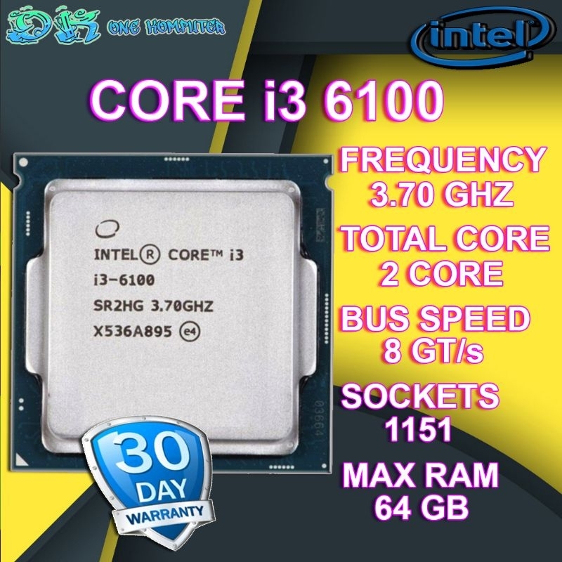 Processor Gen 6 Core i3 6100 3.7Ghz