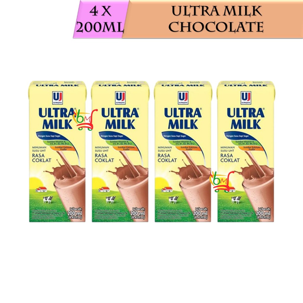 

4PCS Ultra Chocolate Kemasan 200ml Susu Rasa Cokelat
