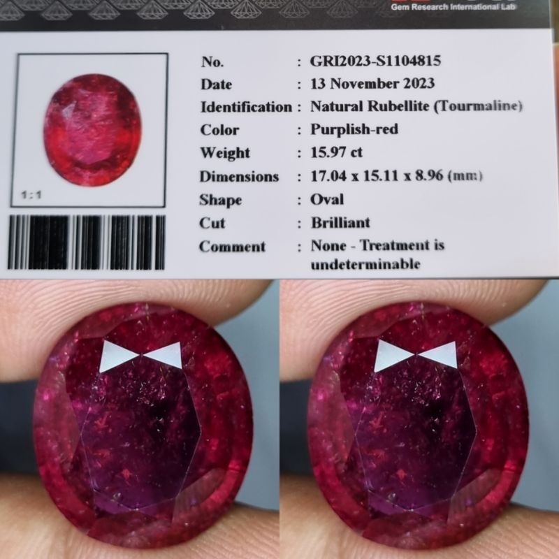 Natural Rubellite Tourmaline NTE 15.97 cret GRI Lab