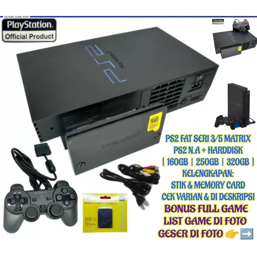 PS2 PS 2 FAT SONY PLAYSTATION 2 MATRIX + HARDDISK HDD + 2 STIK KOMPLIT
