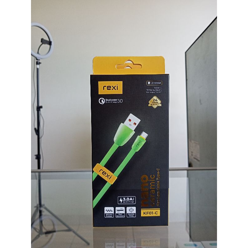 Kabel Data Type-C Rexi KF01-C Quick Charge 3.0A Nano Ceramic Bergaransi Resmi