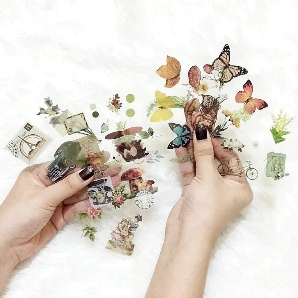 

8 Pcs Sticker Forest Flower Butterfly Art Vintage Sticker Aesthetic Jurnal DIY waterproof