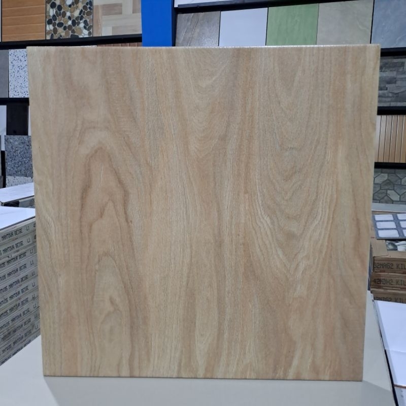 Keramik Lantai Kayu 50x50 Mulia Signature Canarium Beige / Keramik Teras / Keramik Dapur
