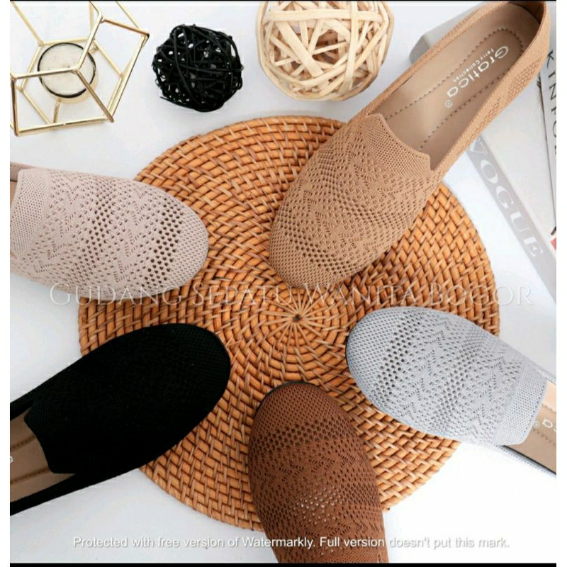 gratica sepatu wanita flat shoes rajut impor