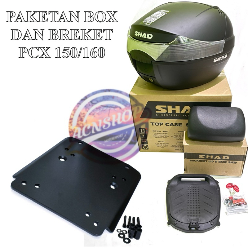 PAKETAN BOX SHAD SH33 + BREKET BOX MOTOR PCX 150/ PCX 160