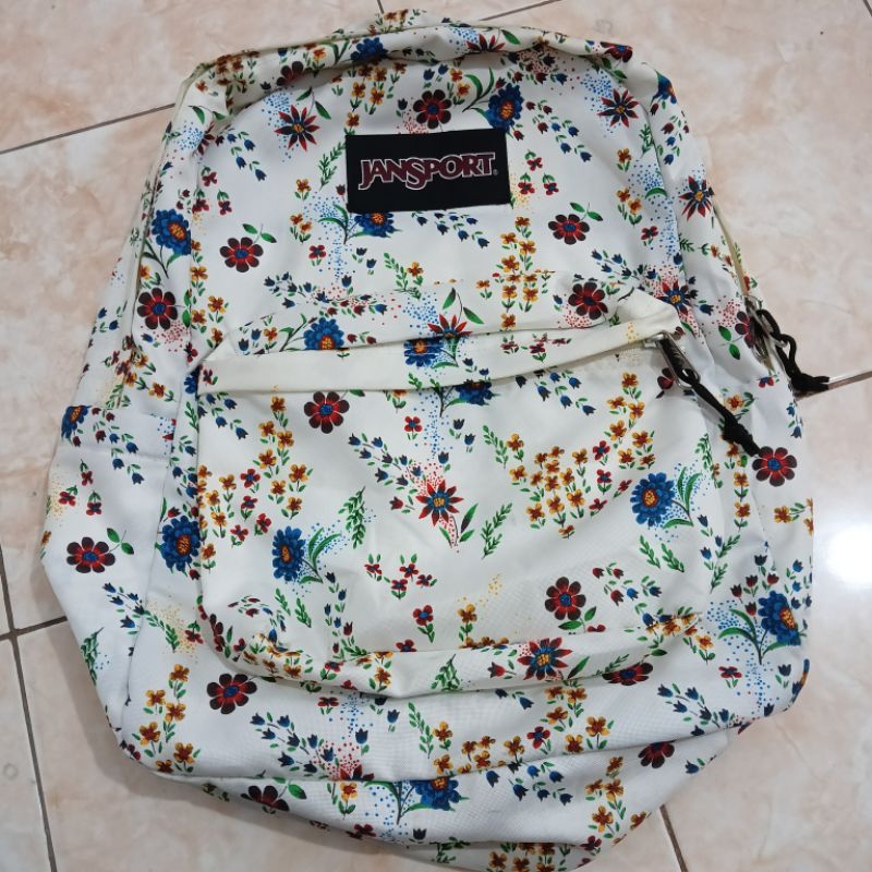 Jansport Superbreak Plus Putih Bunga Slot Laptop Preloved Second Seken Bekas Tas Backpack Ransel