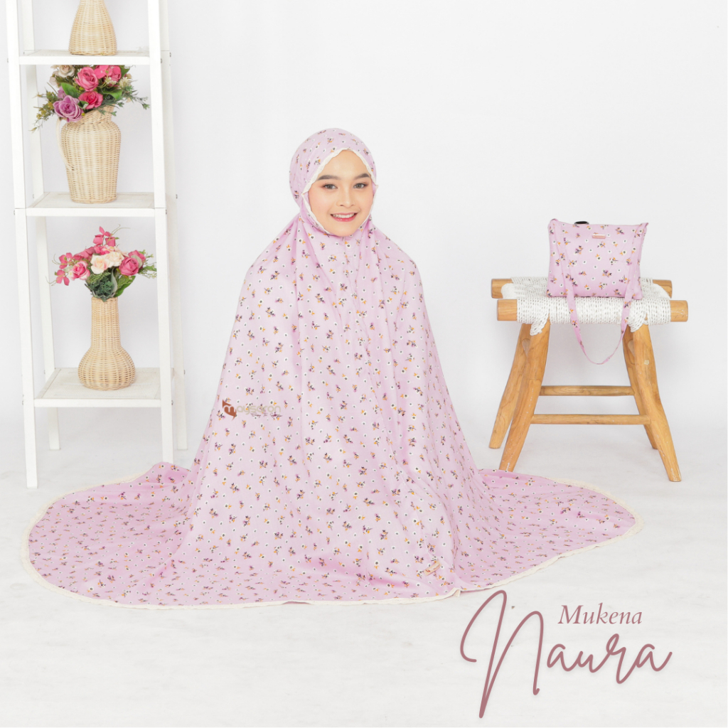 Maysaron Mukena Rayon Premium Jumbo Motif Bunga 2 in 1 menggunakan resleting Naura