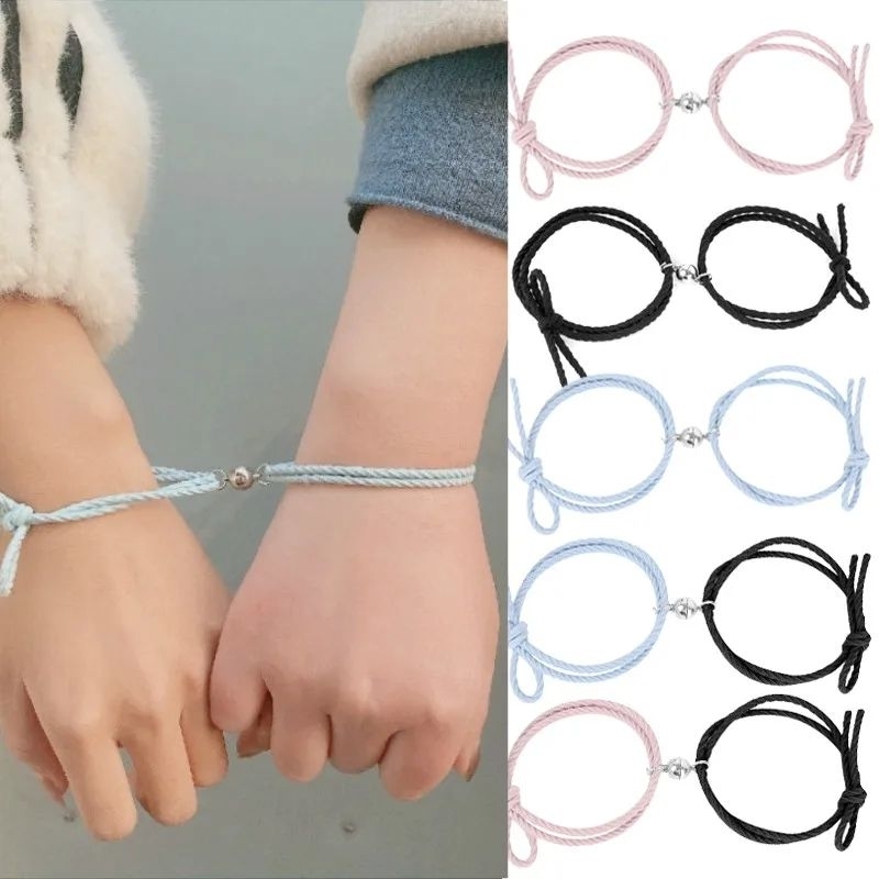 2PCS Gelang Tangan Couple Magnet Kepang Gaya Korea/Gelang Magnet Polos
