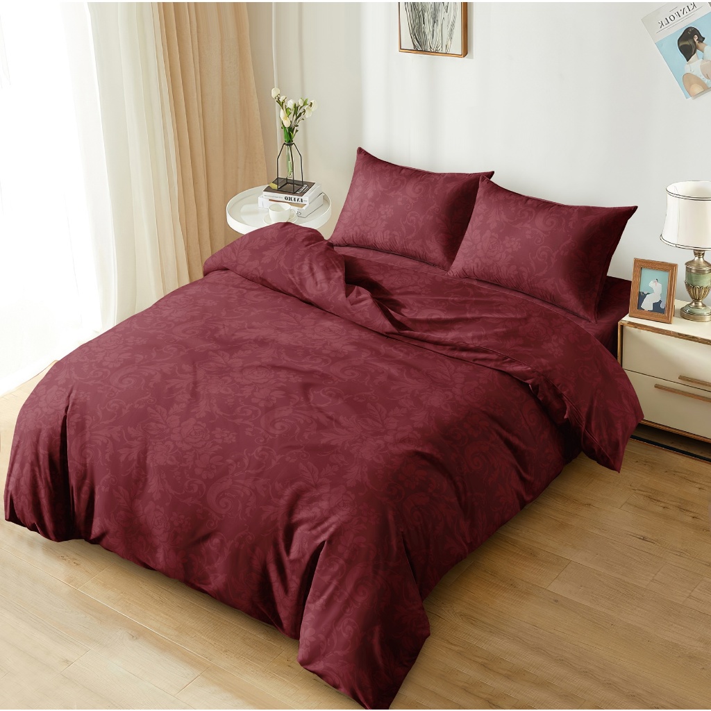 Aloha - Bed Cover Set Queen 160x200 Tinggi 20 Emboss - Maroon