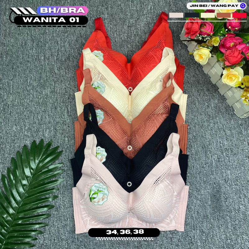 BRA/BH RENDA WANITA KAWAT 01-2 RENDA 5 WARNA DAN 3 KAIT SIZE 34-38 KAIN LEMBUT BAHAN IMPORT PAKAIAN 