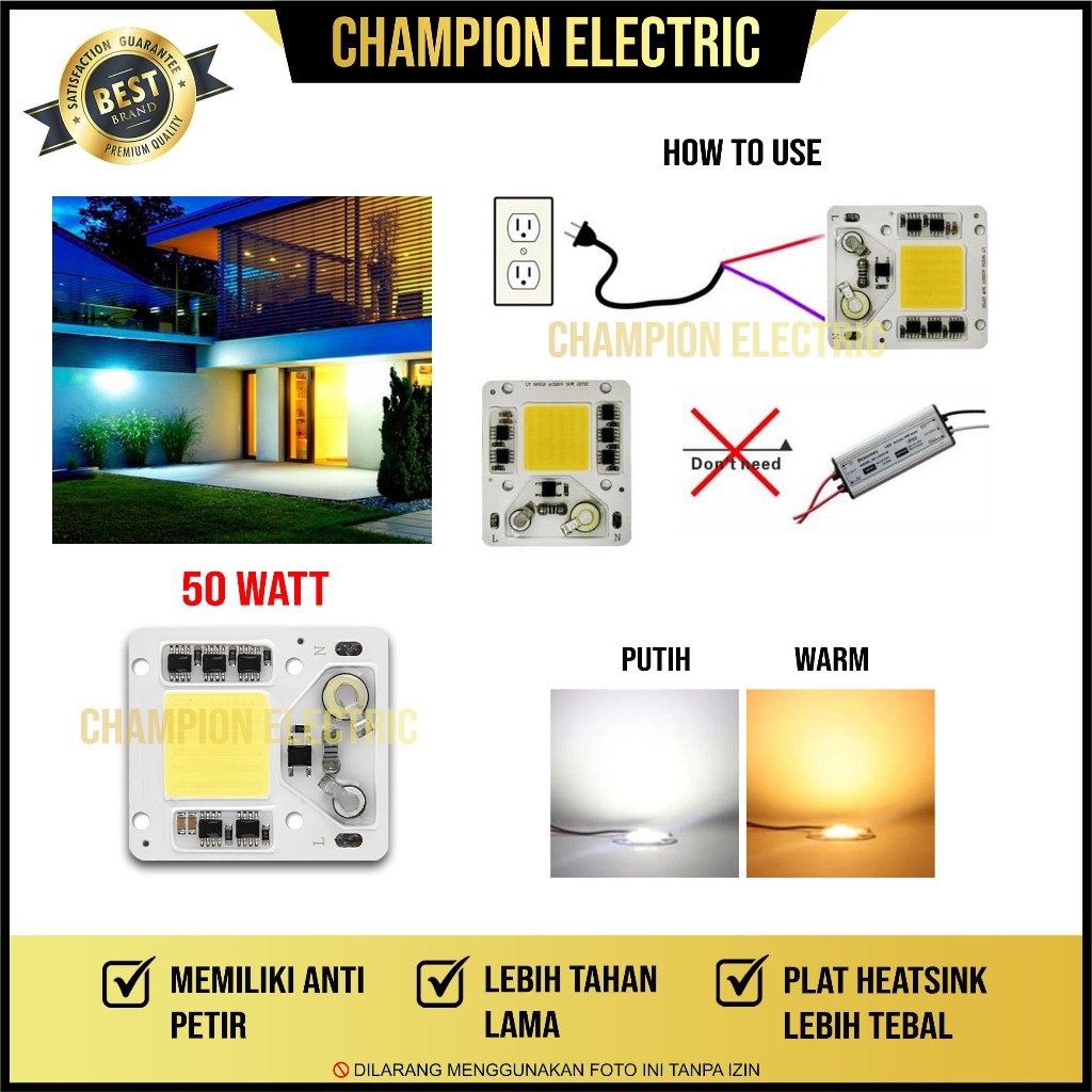 Modul Module HPL High Power LED Chip COB 50W 220V AC Top Quality
