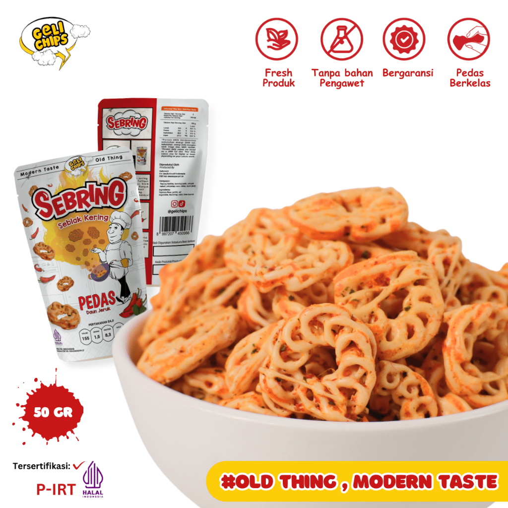 

Geli Chips - Seblak Kering ( Sebring ) Kerupuk Mawar Pedas Daun Jeruk 50 gr