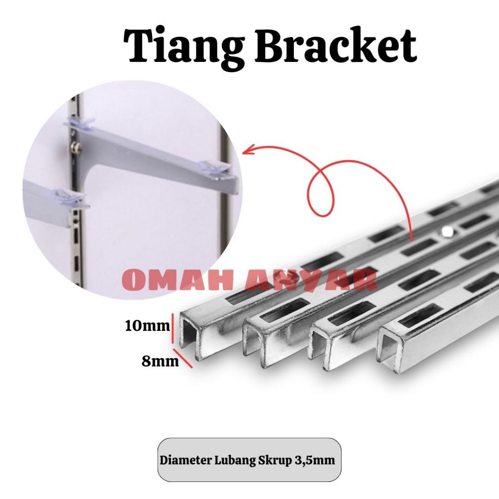 Tiang Braket Kaca Kayu Rak Display Wallshelf Bracket
