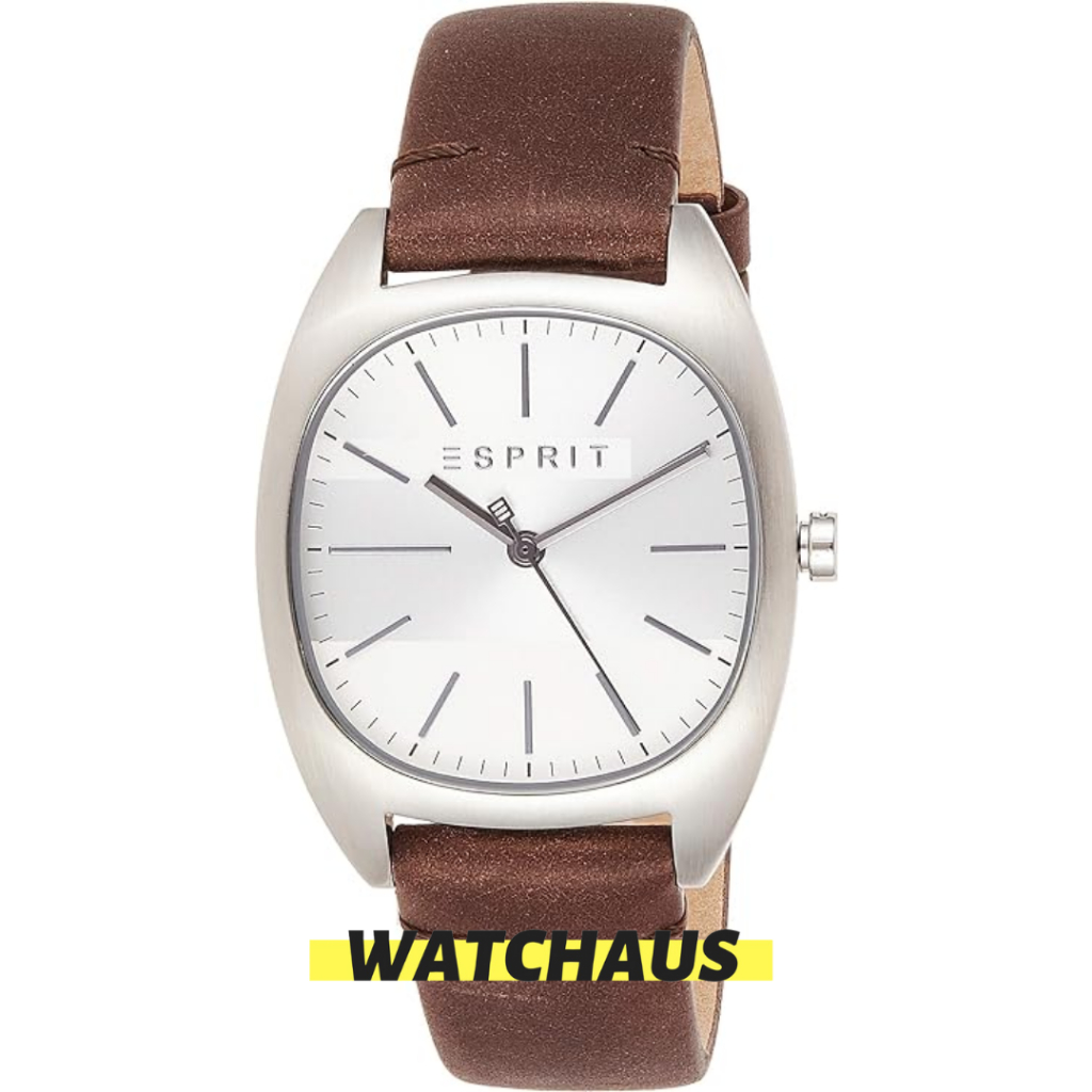 JAM TANGAN PRIA ESPRIT ES1G038L00015 ES 1G038L0015 ANALOG SILVER BROWN LEATHER STRAP