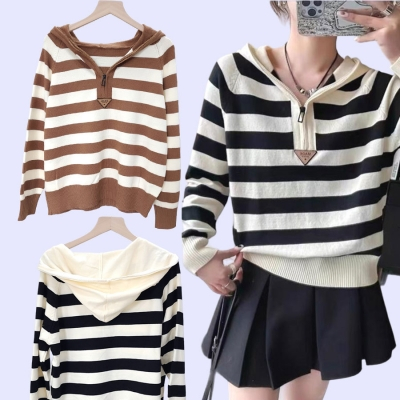 [ EB ] MIU116 HOOD CASHMERE sweater hoodie stripe
