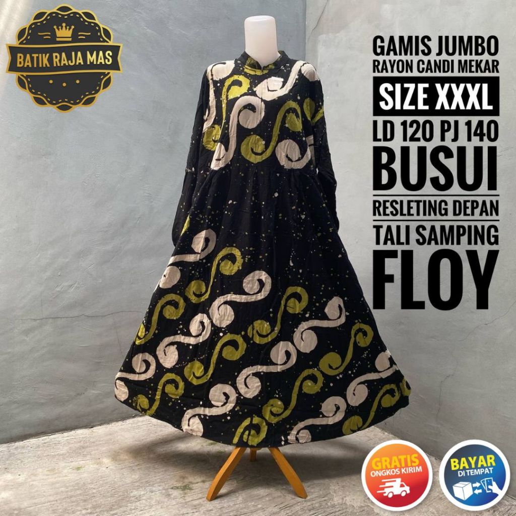 Gamis Wanita Jumbo Baju Muslimah Terbaru XXXL Modern Kekinian Motif Batik Abstrak Rayon Ori Candi Me