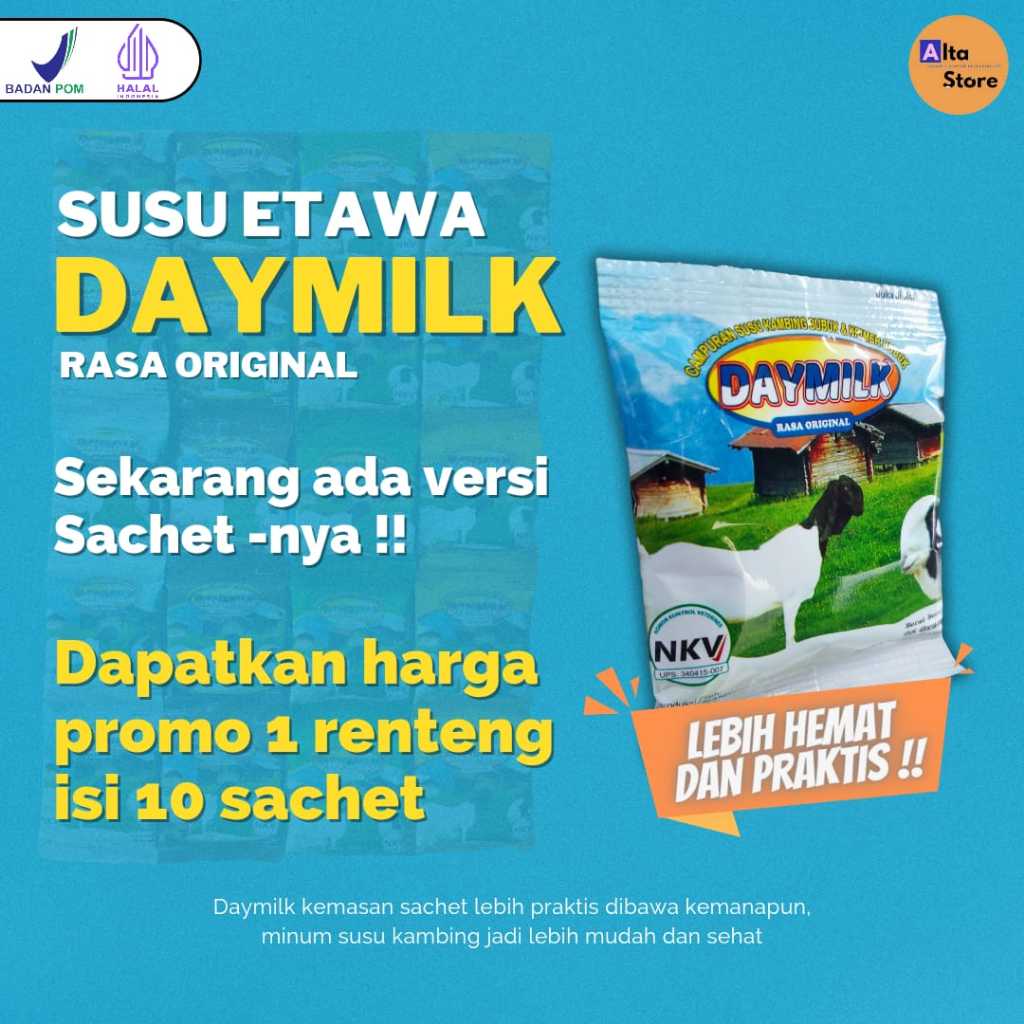 

Daymilk Sachet Rasa Original, Susu Kambing Etawa Murni Untuk Kesehatan, Atasi Masalah Persendian dan Pernafasan, 200gr, Halal Bpom - Palangkaraya