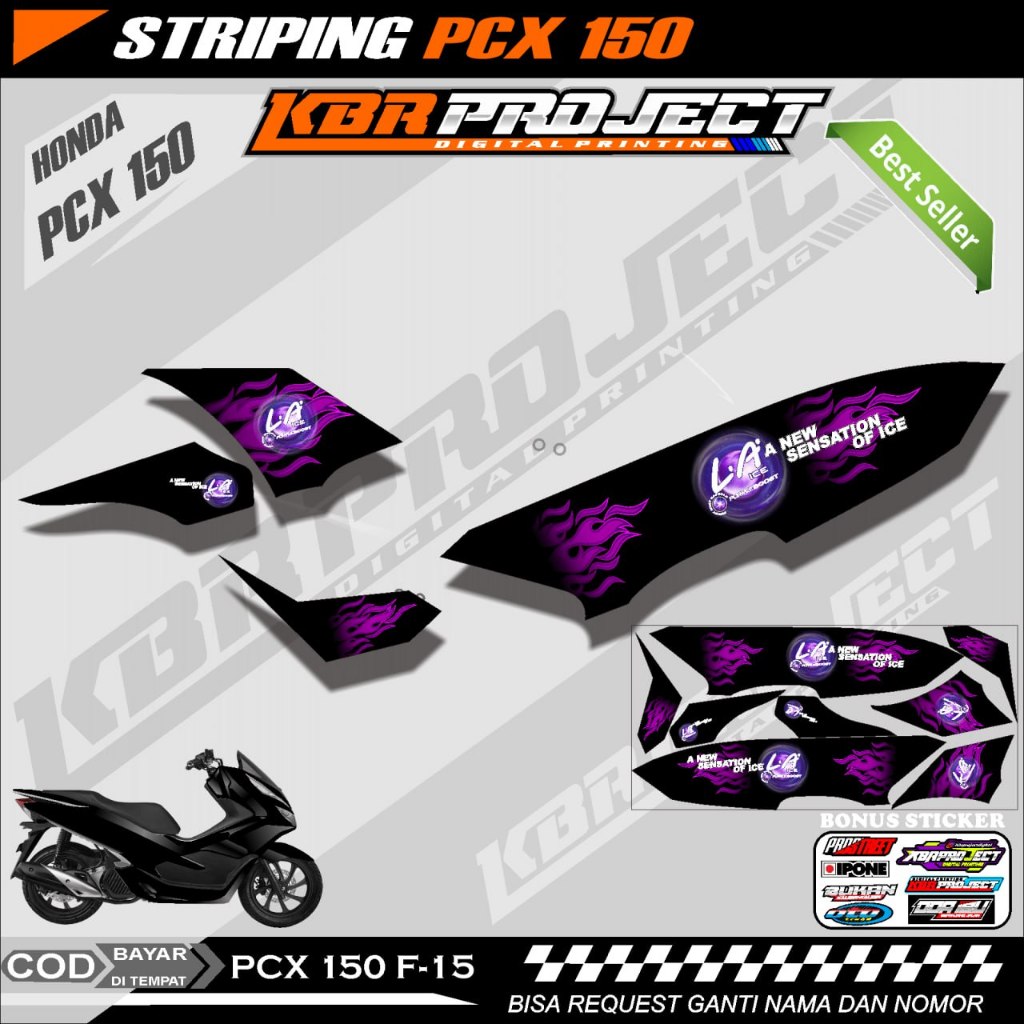PCX 150 STIKER STRIPING MOTOR KEREN LIS VARIASI PCX 150 HONDA RACING F.15 HOLOGRAM TRANSPARAN COD