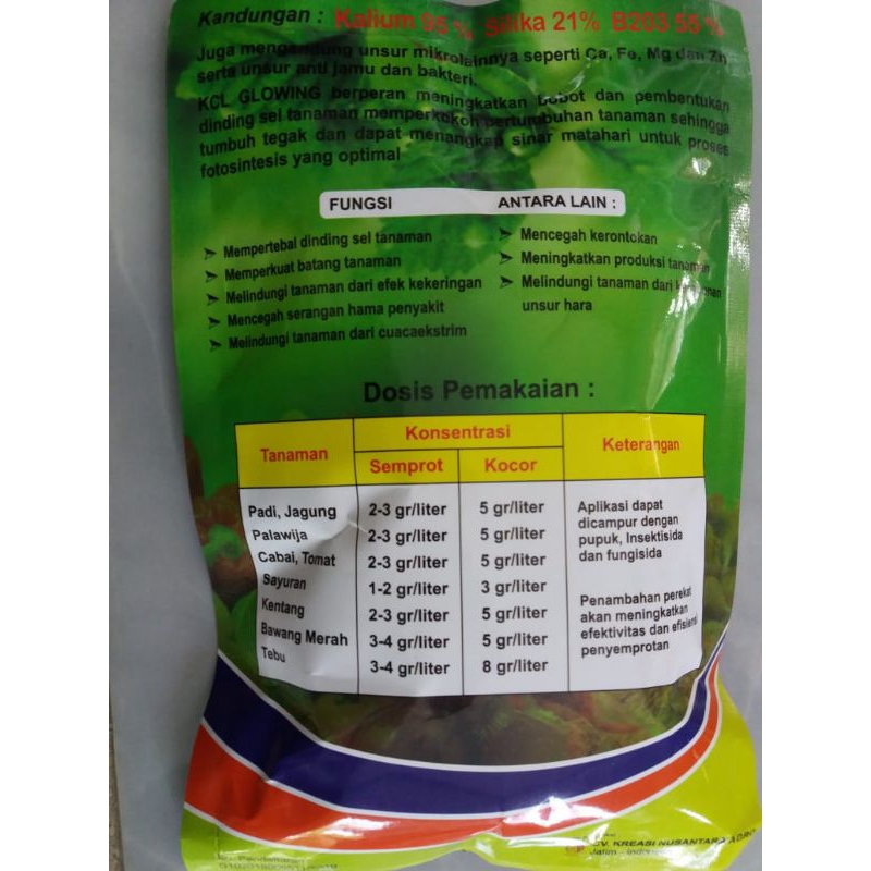 Pupuk kalium 95% KCL Glowing 500gr Penambah bobot Bawang Merah.
