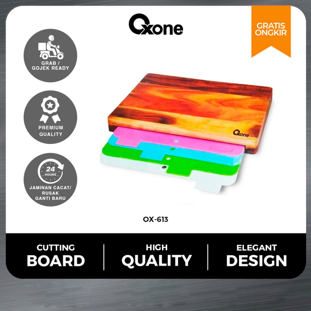 Oxone Rainbow Cutting Board Set OX613 Dilengkapi Tatakan Talenan