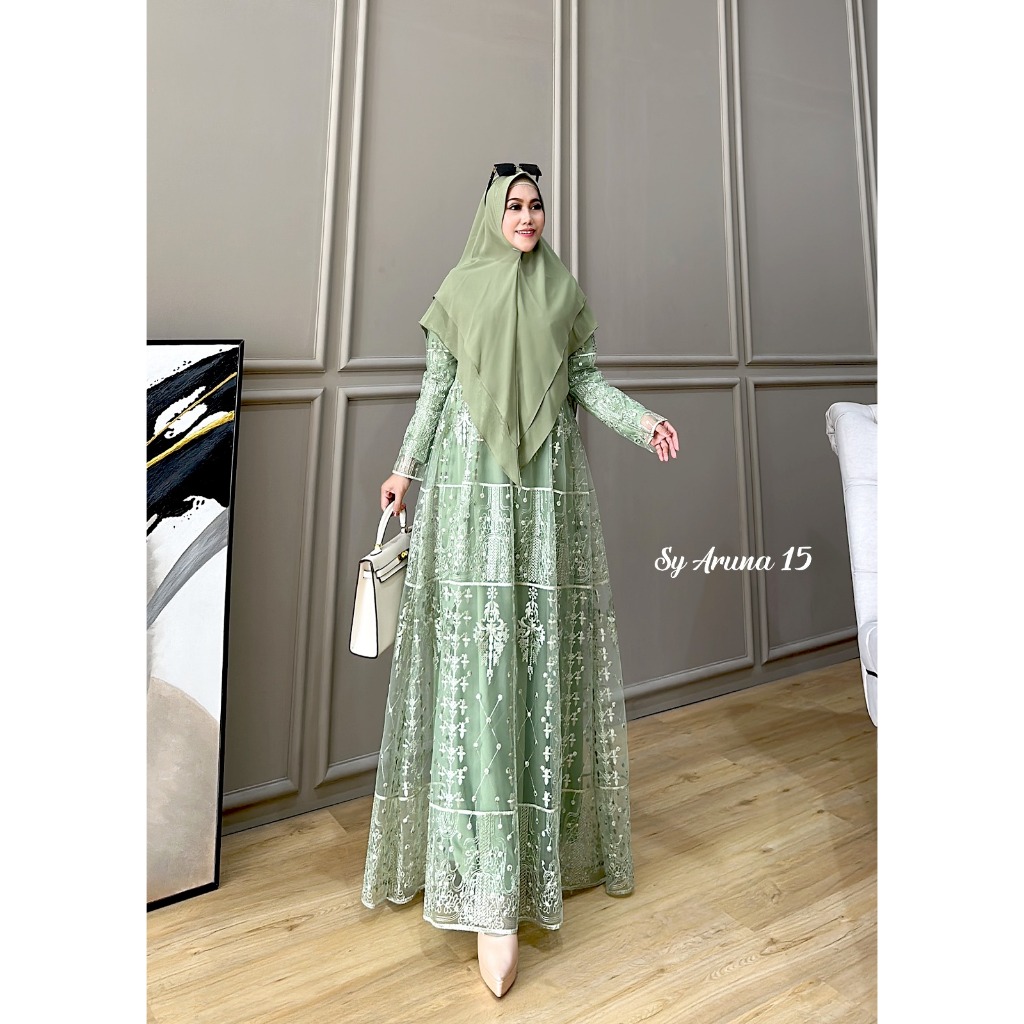 Khadijah Humaira Gamis Syari Brokat  Tile Mutiara Aruna15