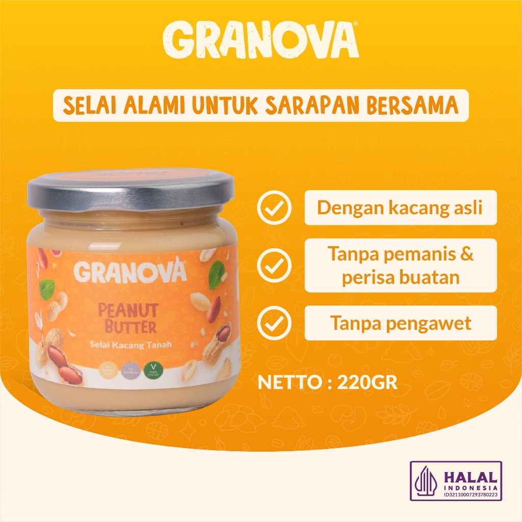 

Granova - Selai Kacang Tanah 220gr / Peanut Butter (Unsweetened / Tanpa Gula, Vegan, Tanpa Minyak Tambahan)