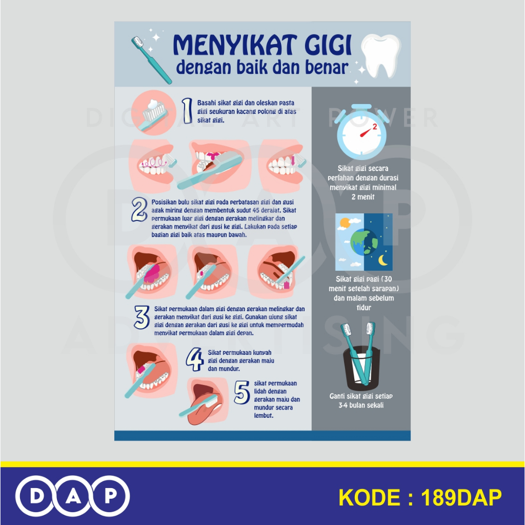 

189 - STIKER PANDUAN SIKAT GIGI - A3/A4 SIZE - VYNIL - TERBAIK