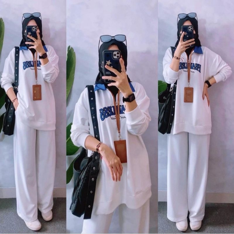 Fearless Sporty Set warna misty hitam black putih abu abu white grey one setelan celana panjang olah