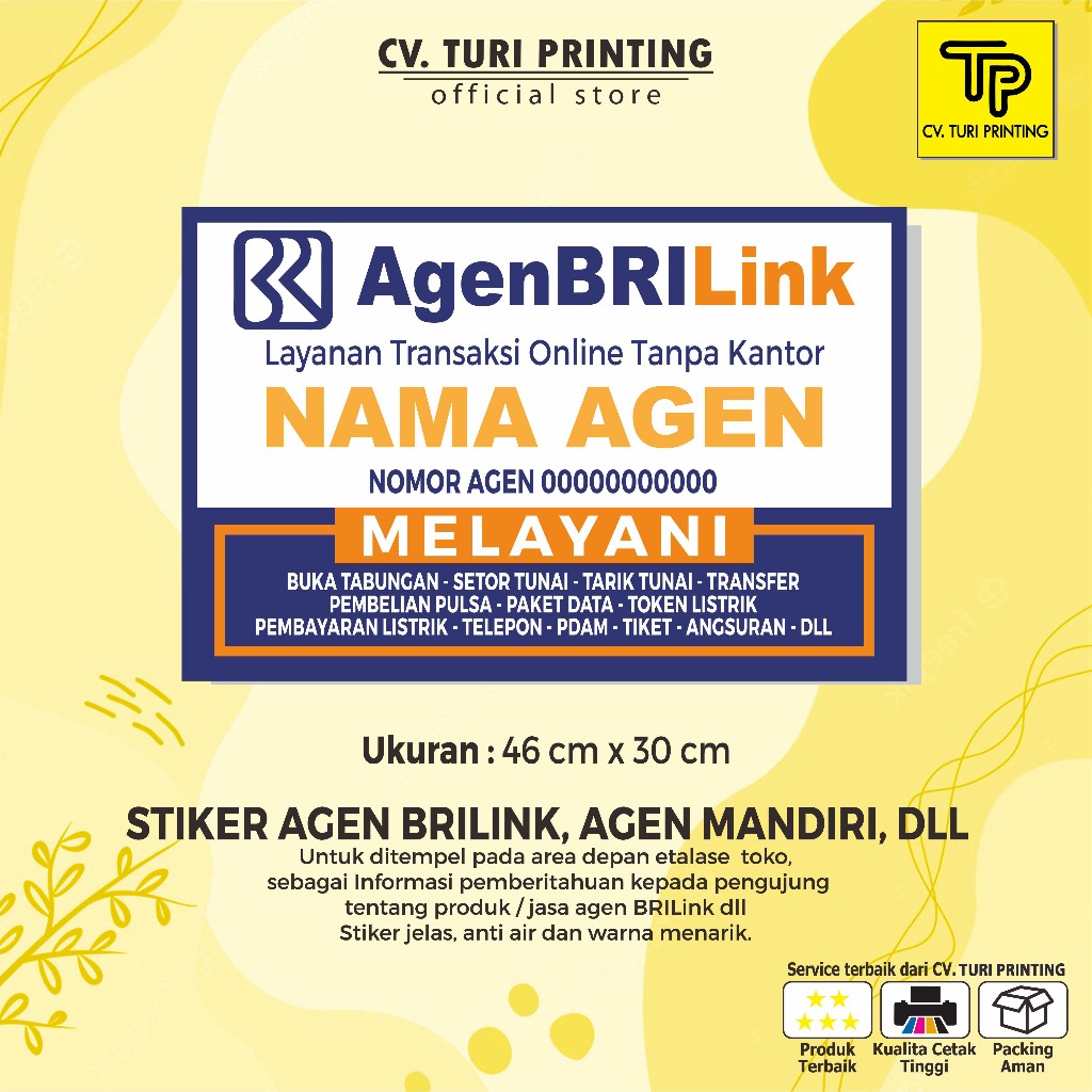 

COD STIKER AGEN BRILINK, AGEN MANDIRI, AGEN BNI46, AGEN BSI