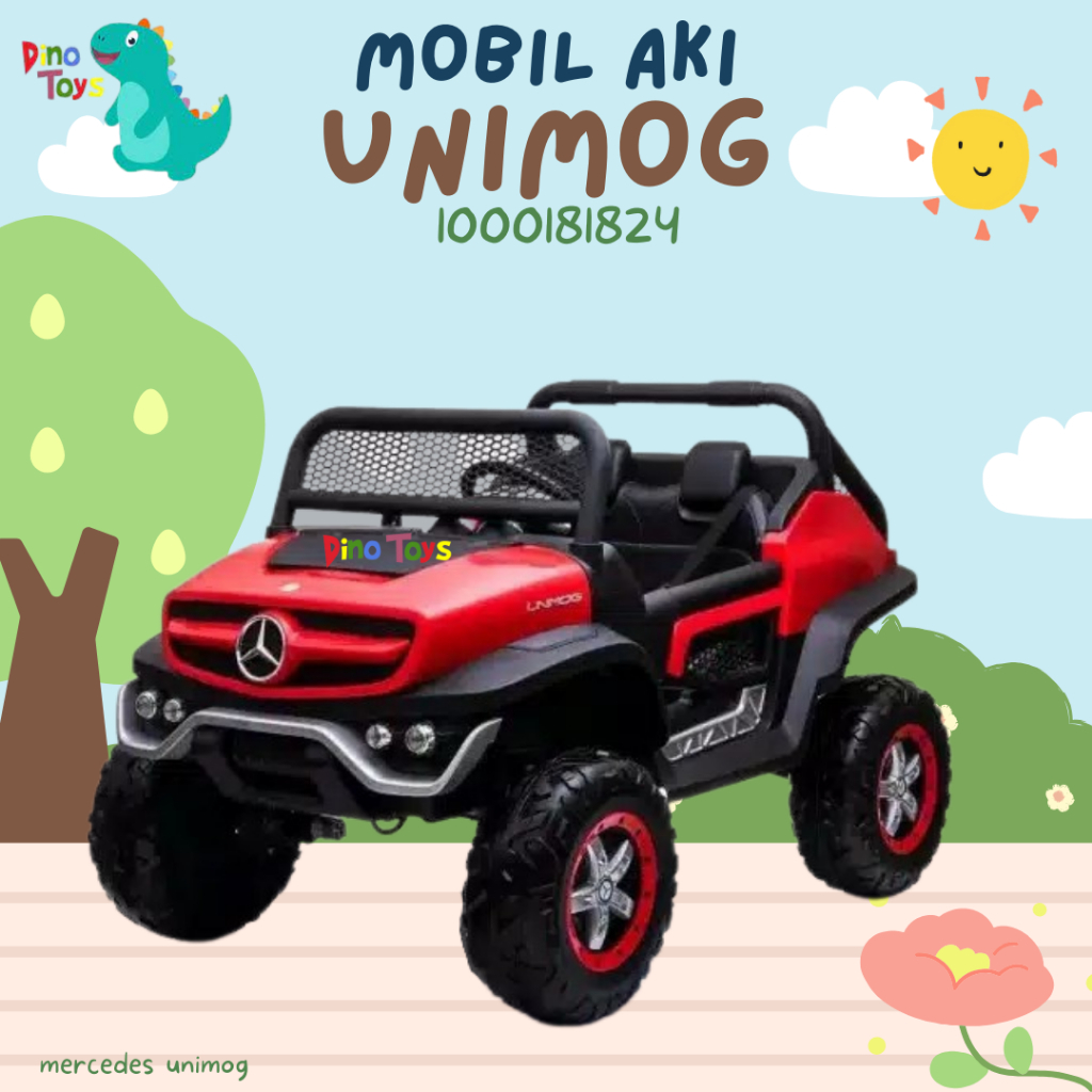 MOBIL AKI ANAK MERCEDES UNIMOG LICENSE, NKYZ-052C BAN KARET MUAT 50KG DINO TOYS UNGARAN
