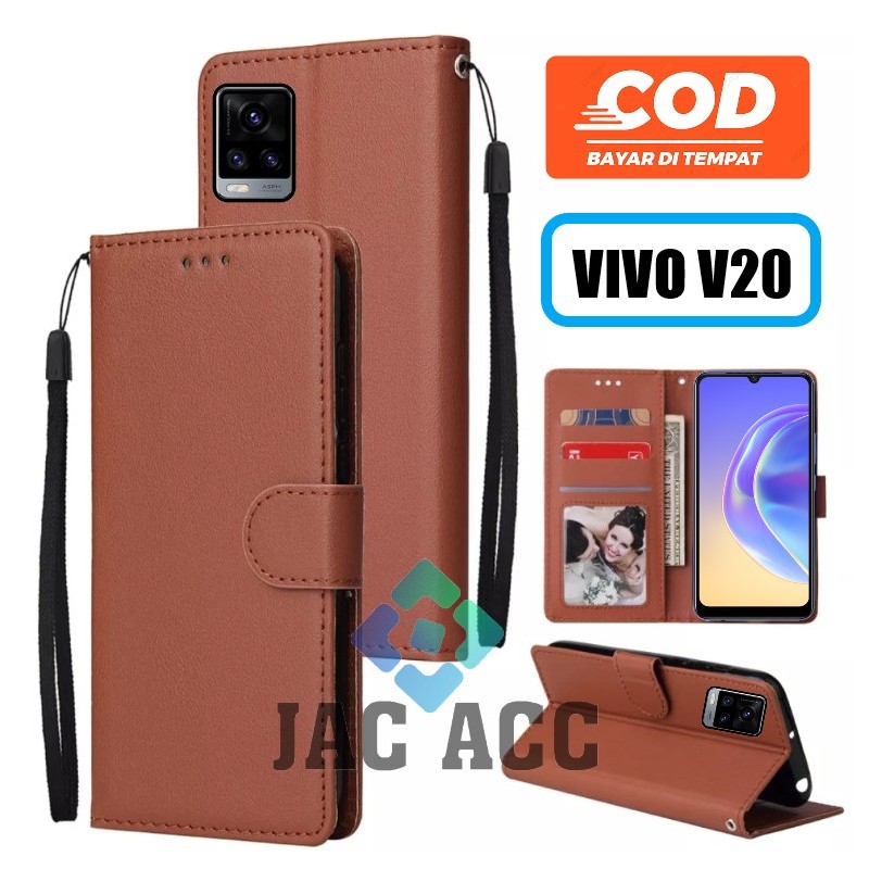 LEATHER CASE PREMIUM UNTUK VIVO V20 FLIP WALLET CASE UNTUK VIVO V20 DOMPET HP