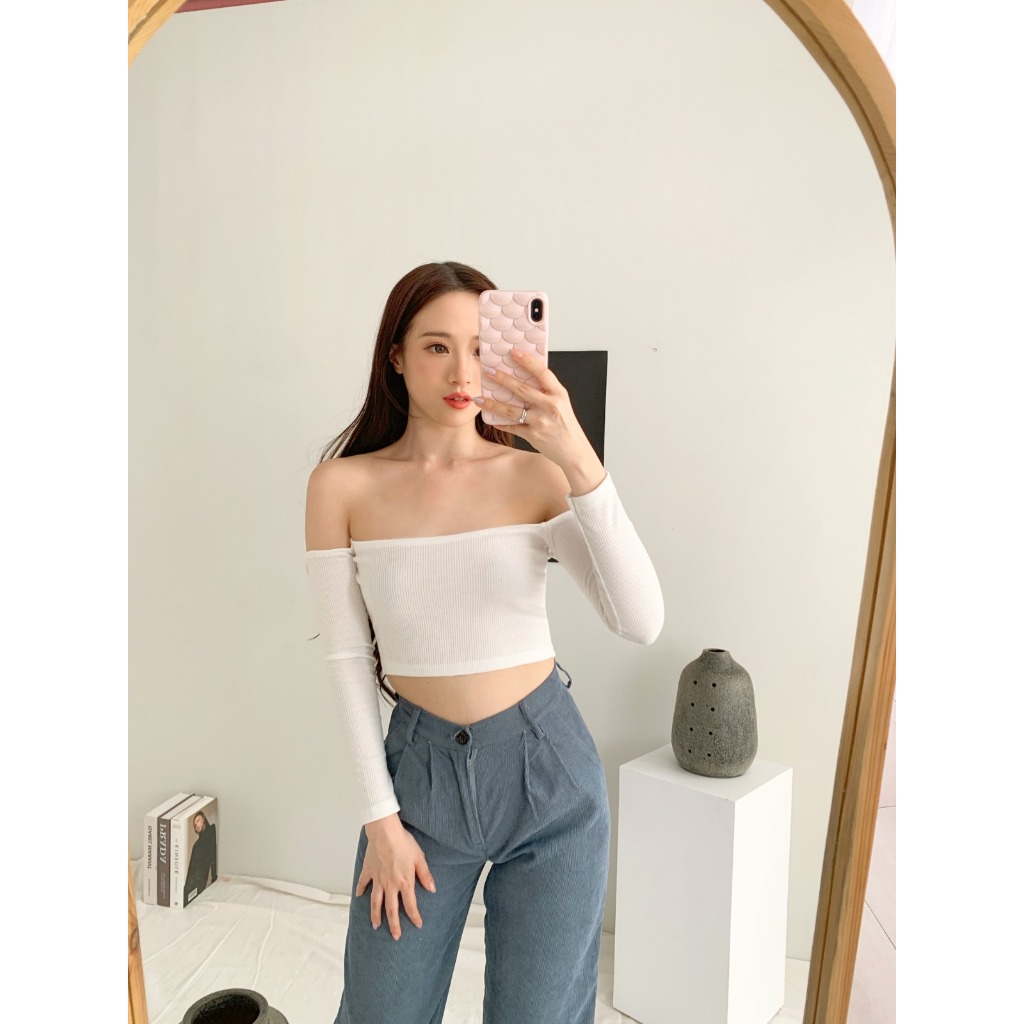 Longsleeve Korean Crop Top Tank Top Korea Kaos Lengan Panjang Rajut Baju Atasan Wanita Crop Tee