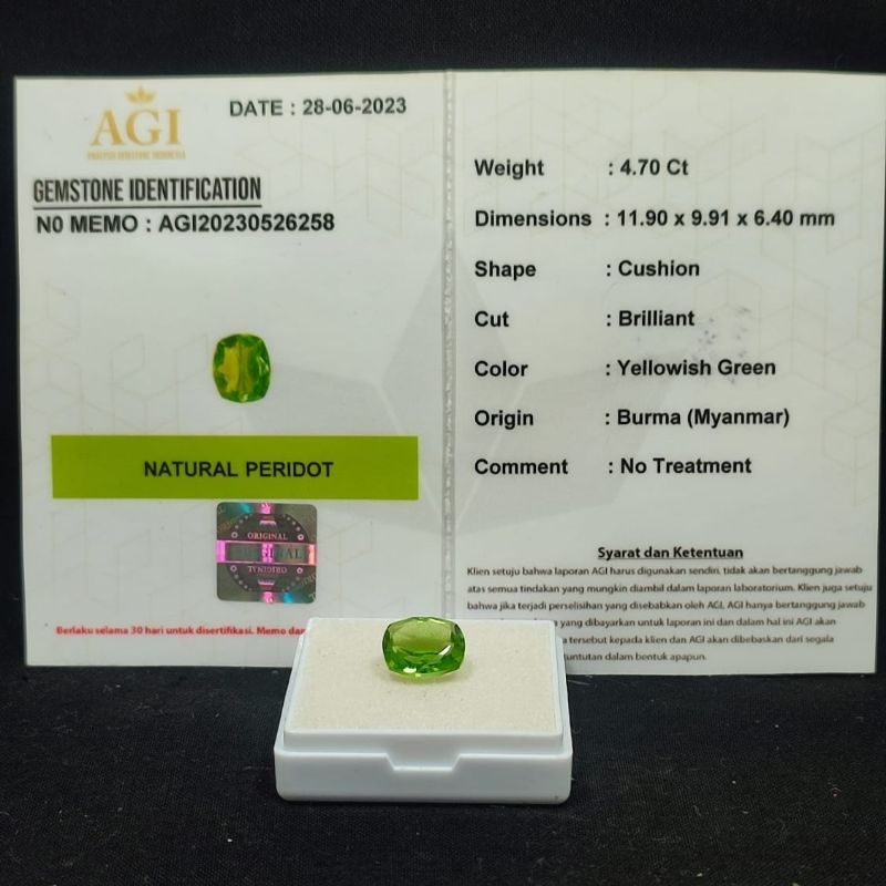 BATU GREEN PERIDOT ASLI NATURAL BERSERTIFIKAT MEMO LAB