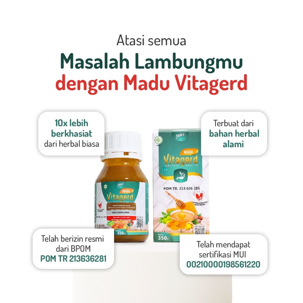 Madu VITAGERD Herbal GERD dan Asam Lambung Original Asli Ori dengan Gejala Susah Tidur Sakit Kepala 