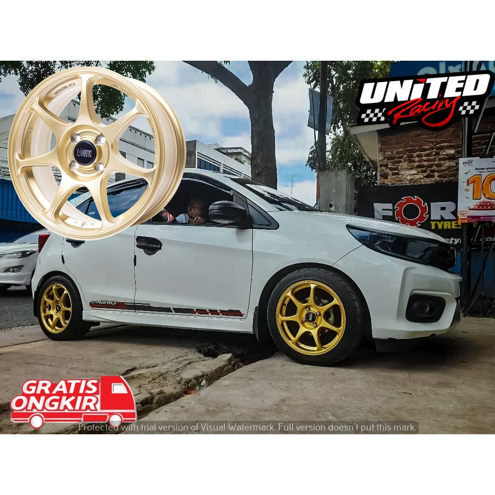 PAKET VELG+BAN RING 16 MURAH UNTUK MOBIL BRIO R16 HSR SEBUNSUTA GOLD DAN BAN 195 50 R16